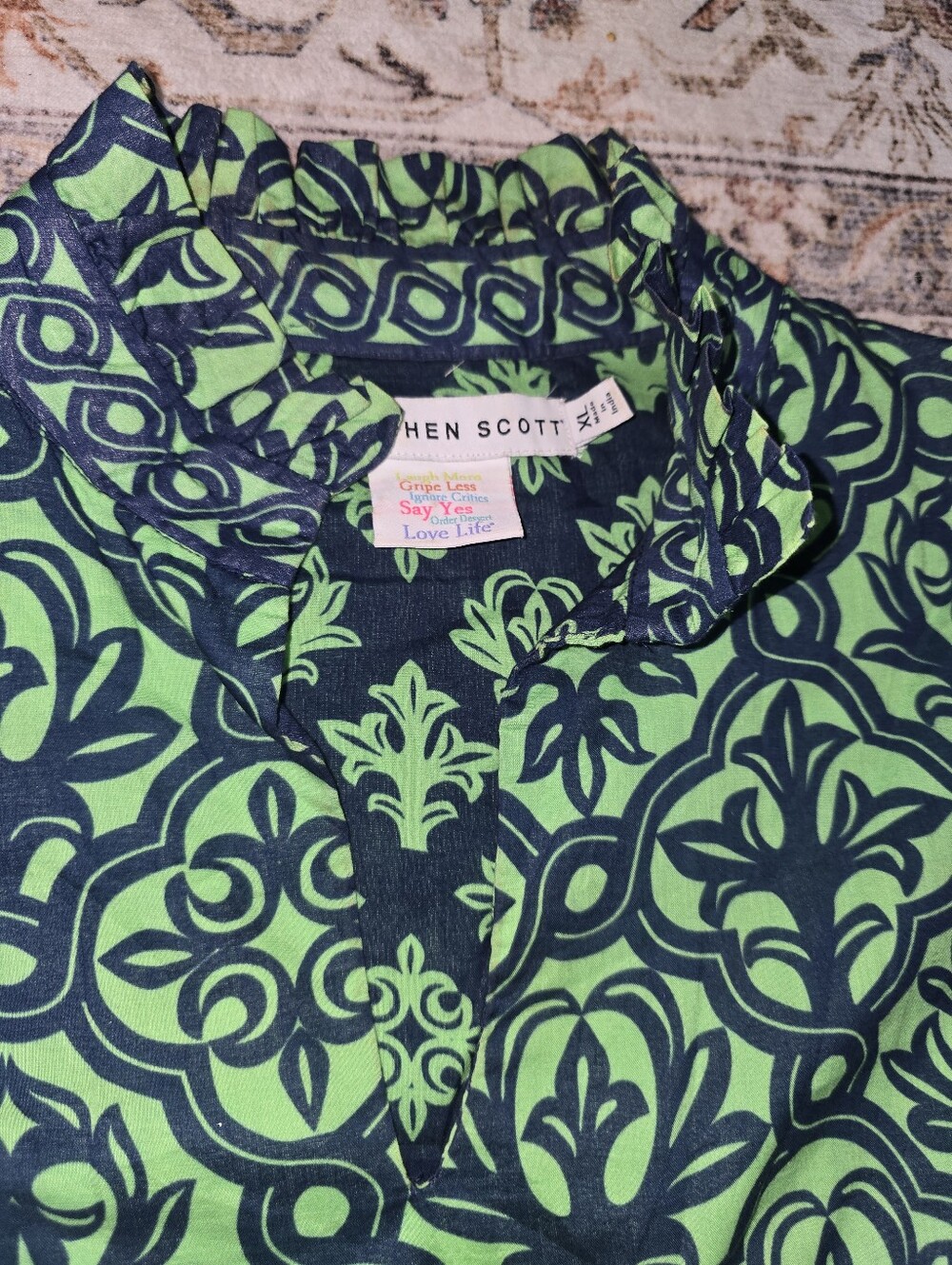 Gretchen Scott Designs Navy & Lime Patterned Tiered Midi Dress - Picture 2 of 4